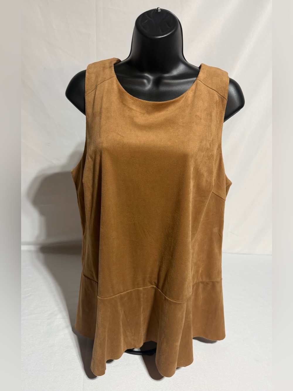 Spense Faux Suede Sleeveless Tunic Top – Women’s XL Camel Brown Swing Hem Blouse